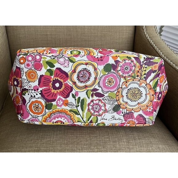 Vera Bradley Clementine Vinyl Zipper Beach Pattern Play Tote Floral Pink Orange - Picture 6 of 10